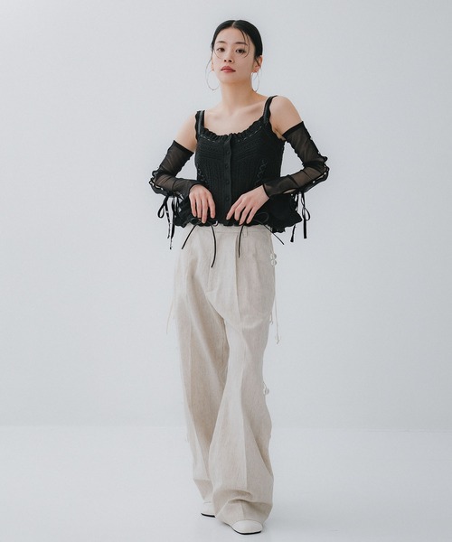 tanakadaisuke/タナカダイスケ】mesh vlvet ribbon arm cover/メッシュ