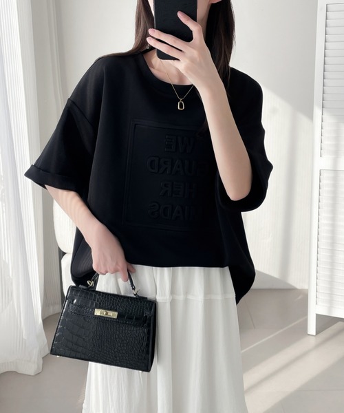 ABITOKYO（アビトーキョー）の「エンボス加工オーバーサイズ段ボールプルオーバー（Tシャツ/カットソー・レディース・ホワイト/ブラック/グレー・M/L/XL）」の22枚目の写真