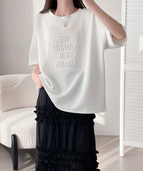 ABITOKYO（アビトーキョー）の「エンボス加工オーバーサイズ段ボールプルオーバー（Tシャツ/カットソー・レディース・ホワイト/ブラック/グレー・M/L/XL）」の6枚目の写真