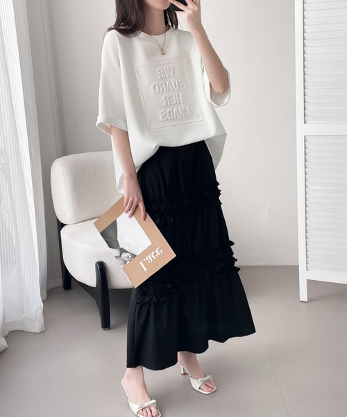 ABITOKYO（アビトーキョー）の「エンボス加工オーバーサイズ段ボールプルオーバー（Tシャツ/カットソー・レディース・ホワイト/ブラック/グレー・M/L/XL）」の7枚目の写真