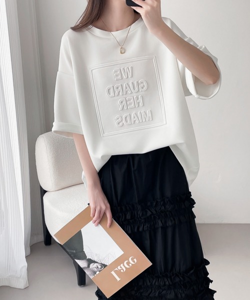 ABITOKYO（アビトーキョー）の「エンボス加工オーバーサイズ段ボールプルオーバー（Tシャツ/カットソー・レディース・ホワイト/ブラック/グレー・M/L/XL）」の8枚目の写真