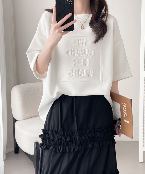 ABITOKYO（アビトーキョー）の「エンボス加工オーバーサイズ段ボールプルオーバー（Tシャツ/カットソー・レディース・ホワイト/ブラック/グレー・M/L/XL）」の10枚目の写真