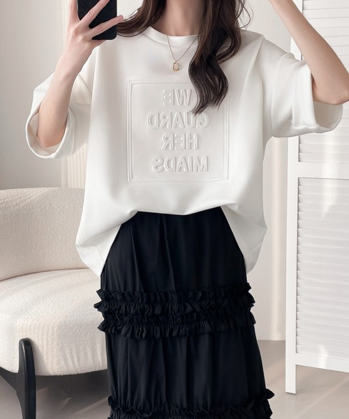 ABITOKYO（アビトーキョー）の「エンボス加工オーバーサイズ段ボールプルオーバー（Tシャツ/カットソー・レディース・ホワイト/ブラック/グレー・M/L/XL）」の11枚目の写真