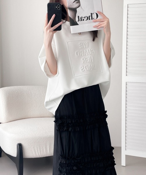 ABITOKYO（アビトーキョー）の「エンボス加工オーバーサイズ段ボールプルオーバー（Tシャツ/カットソー・レディース・ホワイト/ブラック/グレー・M/L/XL）」の12枚目の写真