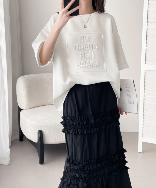 ABITOKYO（アビトーキョー）の「エンボス加工オーバーサイズ段ボールプルオーバー（Tシャツ/カットソー・レディース・ホワイト/ブラック/グレー・M/L/XL）」の14枚目の写真