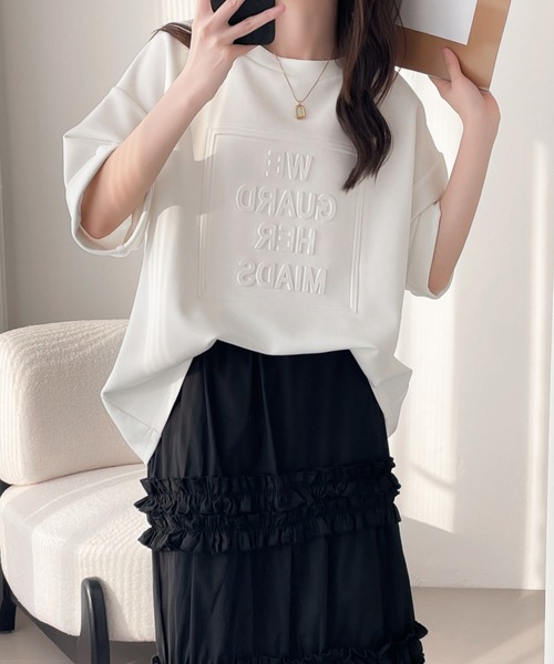 ABITOKYO（アビトーキョー）の「エンボス加工オーバーサイズ段ボールプルオーバー（Tシャツ/カットソー・レディース・ホワイト/ブラック/グレー・M/L/XL）」の15枚目の写真