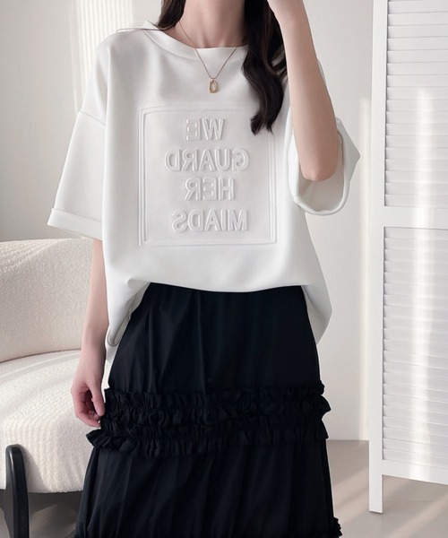 ABITOKYO（アビトーキョー）の「エンボス加工オーバーサイズ段ボールプルオーバー（Tシャツ/カットソー・レディース・ホワイト/ブラック/グレー・M/L/XL）」の16枚目の写真