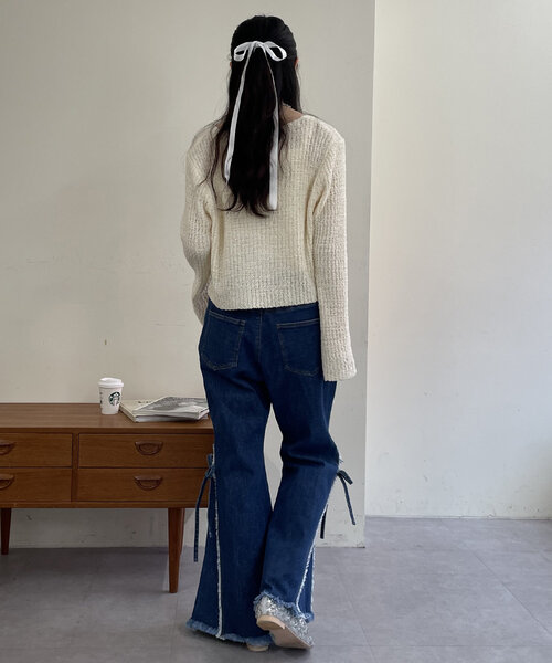 w closet（ダブルクローゼット）の「【4色展開】スラブホックカーディガン（Tシャツ/カットソー・レディース・グリーン/アイボリー/グレー/ベージュ・FREE）」の5枚目の写真