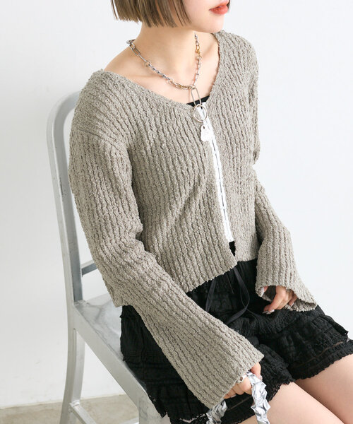 w closet（ダブルクローゼット）の「【4色展開】スラブホックカーディガン（Tシャツ/カットソー・レディース・グリーン/アイボリー/グレー/ベージュ・FREE）」の6枚目の写真