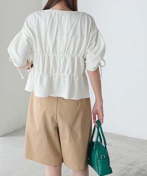 BONLECILL(ボンルシール)の「ぽこぽこジャガードシャーリングリボンスリーブTEE(Tシャツ/カットソー・レディース・ブラック/アイボリー/ライトグレー/オレンジ・FREE)」の9枚目の写真