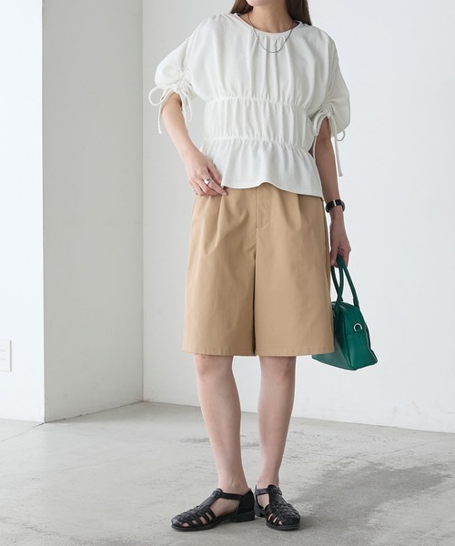 BONLECILL(ボンルシール)の「ぽこぽこジャガードシャーリングリボンスリーブTEE(Tシャツ/カットソー・レディース・ブラック/アイボリー/ライトグレー/オレンジ・FREE)」の10枚目の写真