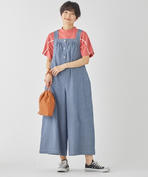KRIFF MAYER Lady's Collection（クリフメイヤーレディースコレクション）の「【着脱簡単】デニムフレアサロペット（サロペット/オーバーオール・レディース・ライトブルー/ブラック/ストライプ/ネイビー/ダークブルー・LARGE/MEDIUM）」の5枚目の写真