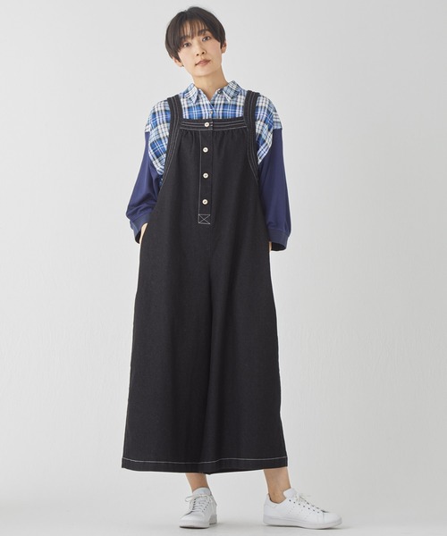 KRIFF MAYER Lady's Collection（クリフメイヤーレディースコレクション）の「【着脱簡単】デニムフレアサロペット（サロペット/オーバーオール・レディース・ライトブルー/ブラック/ストライプ/ネイビー/ダークブルー・LARGE/MEDIUM）」の2枚目の写真