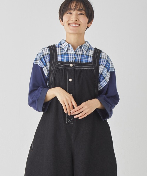 KRIFF MAYER Lady's Collection（クリフメイヤーレディースコレクション）の「【着脱簡単】デニムフレアサロペット（サロペット/オーバーオール・レディース・ライトブルー/ブラック/ストライプ/ネイビー/ダークブルー・LARGE/MEDIUM）」の8枚目の写真