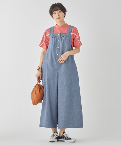 KRIFF MAYER Lady's Collection（クリフメイヤーレディースコレクション）の「【着脱簡単】デニムフレアサロペット（サロペット/オーバーオール・レディース・ライトブルー/ブラック/ストライプ/ネイビー/ダークブルー・LARGE/MEDIUM）」の12枚目の写真
