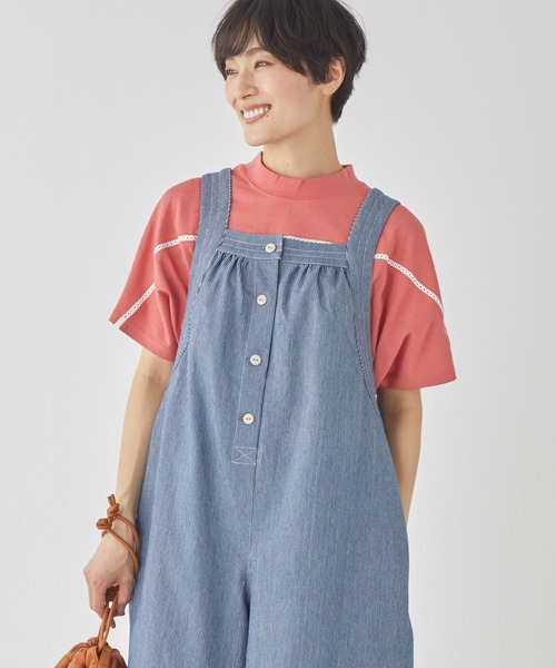 KRIFF MAYER Lady's Collection（クリフメイヤーレディースコレクション）の「【着脱簡単】デニムフレアサロペット（サロペット/オーバーオール・レディース・ライトブルー/ブラック/ストライプ/ネイビー/ダークブルー・LARGE/MEDIUM）」の13枚目の写真