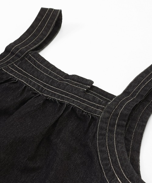 KRIFF MAYER Lady's Collection（クリフメイヤーレディースコレクション）の「【着脱簡単】デニムフレアサロペット（サロペット/オーバーオール・レディース・ライトブルー/ブラック/ストライプ/ネイビー/ダークブルー・LARGE/MEDIUM）」の18枚目の写真