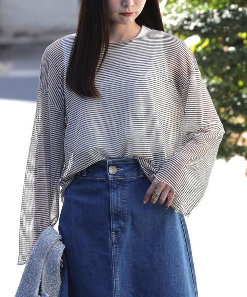 HONEYSUCKLE ROSE(ハニーサックルローズ)の「HONEYSUCKLE ROSE(ハニーサックルローズ)【レディース】シアーボーダーレイヤードTシャツ(アンサンブル・レディース・ブラック/オフホワイト/ベージュ・M/L)」の10枚目の写真