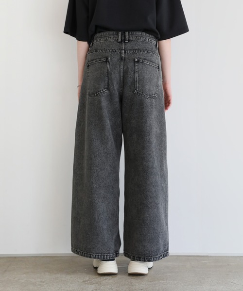 12ozヴィンテージ加工/ケミカルウォッシュワイドデニムパンツ（デニム