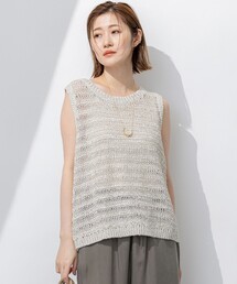 【洗える】テープミックススカシ ノースリーブ ニット