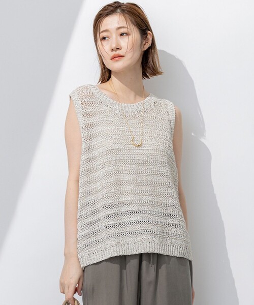 23区(ニジュウサンク)の「【洗える】テープミックススカシ ノースリーブ ニット(ニット/セーター・レディース・ベージュ系5/ダークブラウン系5・38)」の2枚目の写真