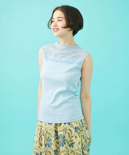 Jocomomola(ホコモモラ)の「フライスフラワーレースタンクトップ(Tシャツ/カットソー・レディース・ダークインディゴブルー/アイボリー/ブラック・40)」の3枚目の写真