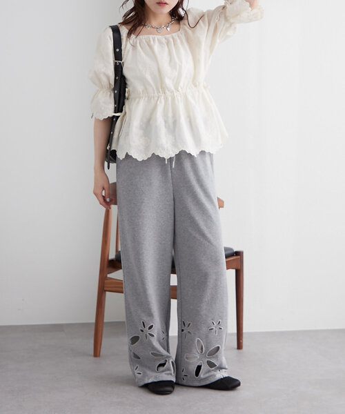 w closet(ダブルクローゼット)の「【2サイズ展開】フラワーアイレットスウェットパンツ(その他パンツ・レディース・グレー/アイボリー・0/1)」の22枚目の写真