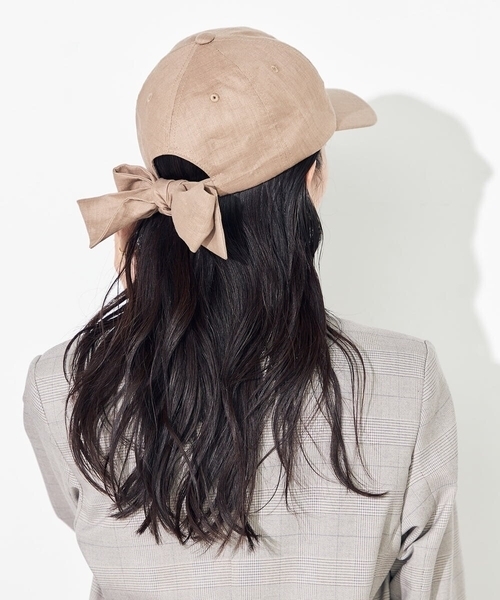 a.v.v(アーヴェヴェ)の「麻リボンキャップ(キャップ・レディース・ピンク/アイボリー/ベージュ・38)」の1枚目の写真