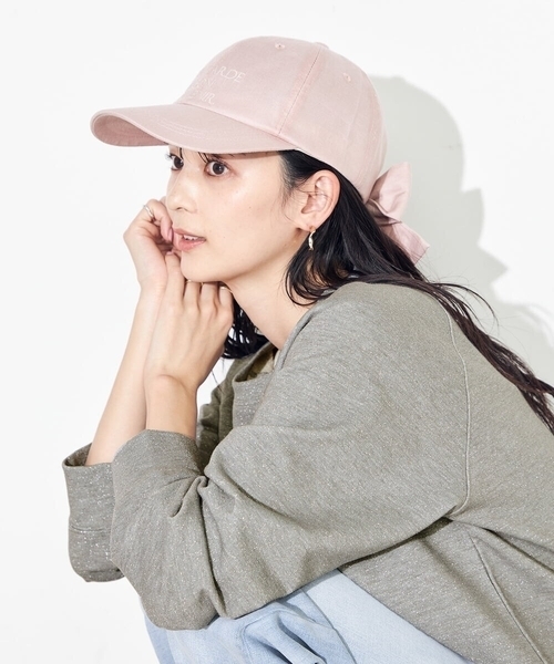a.v.v(アーヴェヴェ)の「麻リボンキャップ(キャップ・レディース・ピンク/アイボリー/ベージュ・38)」の3枚目の写真