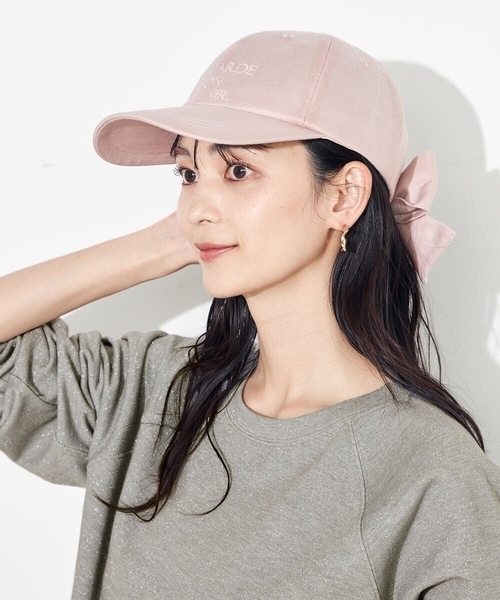 a.v.v(アーヴェヴェ)の「麻リボンキャップ(キャップ・レディース・ピンク/アイボリー/ベージュ・38)」の9枚目の写真