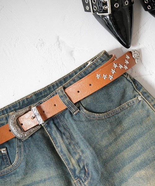 Port(ポート)の「【 SORUTT / ソルト 】 スター スタッズ シルバーバックル ベルト #(ベルト・レディース・ブラック/ライトブルー/ホワイト/ダークブラウン/キャメル・FREE)」の5枚目の写真