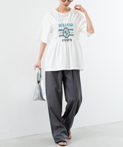 SABUROKU(サブロク)の「【SABUROKU】 今季の マストアイテム フロント シャーリング Tシャツ が登場!(Tシャツ/カットソー・レディース・ホワイト/チャコールグレー・M)」の7枚目の写真