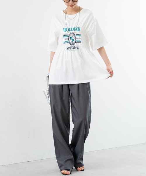 SABUROKU(サブロク)の「【SABUROKU】 今季の マストアイテム フロント シャーリング Tシャツ が登場!(Tシャツ/カットソー・レディース・ホワイト/チャコールグレー・M)」の8枚目の写真