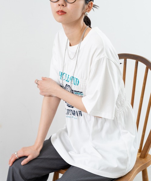 SABUROKU(サブロク)の「【SABUROKU】 今季の マストアイテム フロント シャーリング Tシャツ が登場!(Tシャツ/カットソー・レディース・ホワイト/チャコールグレー・M)」の12枚目の写真