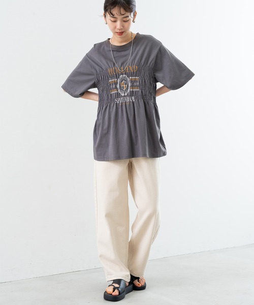 SABUROKU(サブロク)の「【SABUROKU】 今季の マストアイテム フロント シャーリング Tシャツ が登場!(Tシャツ/カットソー・レディース・ホワイト/チャコールグレー・M)」の15枚目の写真