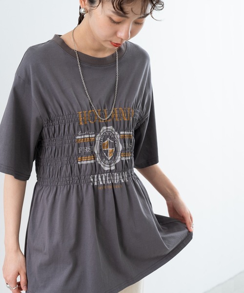 SABUROKU(サブロク)の「【SABUROKU】 今季の マストアイテム フロント シャーリング Tシャツ が登場!(Tシャツ/カットソー・レディース・ホワイト/チャコールグレー・M)」の4枚目の写真