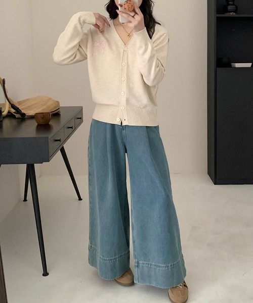 aimoha(アイモハ)の「【aimoha】リボン刺繍Vネックニットカーディガン(カーディガン/ボレロ・レディース・ライトベージュ/チョコ/ネイビー/ライトグレー/ブルー/グレー・FREE)」の15枚目の写真
