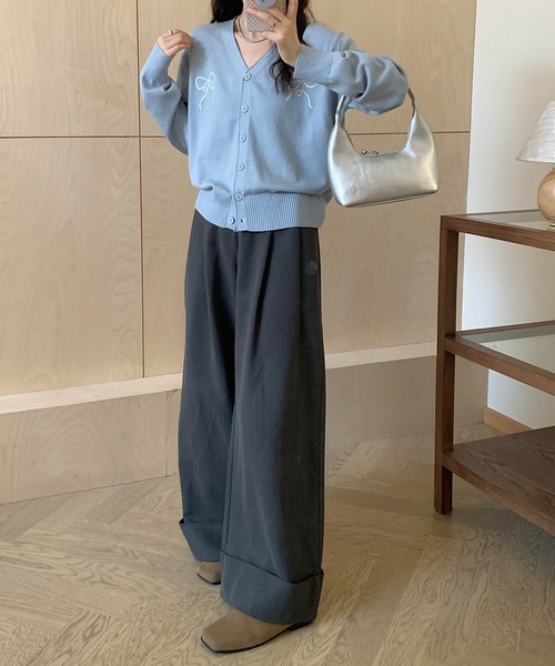 aimoha(アイモハ)の「【aimoha】リボン刺繍Vネックニットカーディガン(カーディガン/ボレロ・レディース・ライトベージュ/チョコ/ネイビー/ライトグレー/ブルー/グレー・FREE)」の18枚目の写真