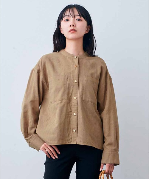 Live in comfort（リブインコンフォート）の「リブ　イン　コンフォート　ダブルガーゼを軽やかにはおる　やわらかなコットンシャツ（シャツ/ブラウス・レディース・モカ/グリーン/オフホワイト・M/L/LL/3L/S）」の3枚目の写真
