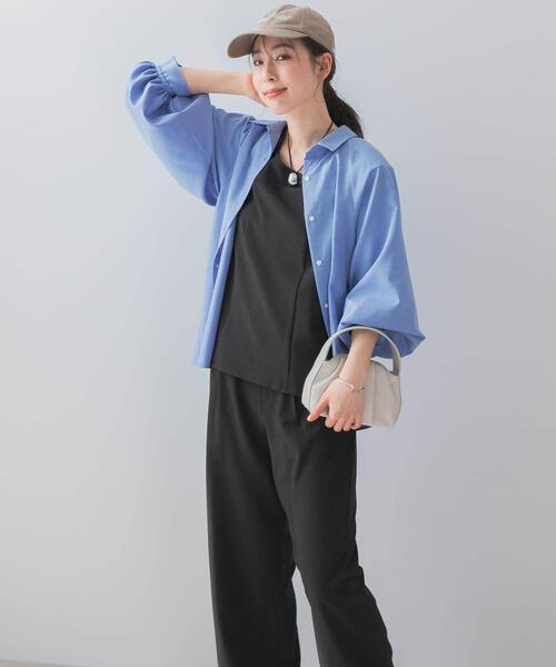 F by ROSSO（エフバイロッソ）の「『UR TECH DRYLUXE』F by ROSSO　フレンチブラウス+ワイドパンツ（セットアップ・レディース・ブラック/モカ/ベージュ・36/38）」の4枚目の写真