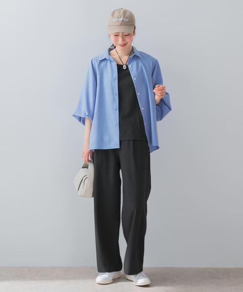 F by ROSSO（エフバイロッソ）の「『UR TECH DRYLUXE』F by ROSSO　フレンチブラウス+ワイドパンツ（セットアップ・レディース・ブラック/モカ/ベージュ・36/38）」の6枚目の写真