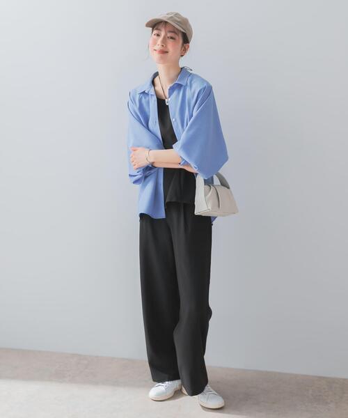 F by ROSSO（エフバイロッソ）の「『UR TECH DRYLUXE』F by ROSSO　フレンチブラウス+ワイドパンツ（セットアップ・レディース・ブラック/モカ/ベージュ・36/38）」の7枚目の写真