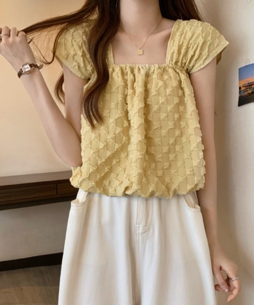 Sibra（シブラ）の「スクエアネックフリルブラウス（Tシャツ/カットソー・レディース・ホワイト/イエロー/ブラック・M）」の3枚目の写真