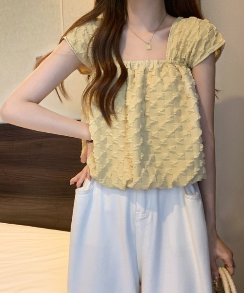 Sibra（シブラ）の「スクエアネックフリルブラウス（Tシャツ/カットソー・レディース・ホワイト/イエロー/ブラック・M）」の9枚目の写真