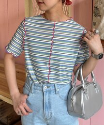 HELLO.SANFRANCISCO（ハローサンフランシスコ）の「【HELLO.SANFRANCISCO】マルチボーダーメロートップス（Tシャツ/カットソー）」