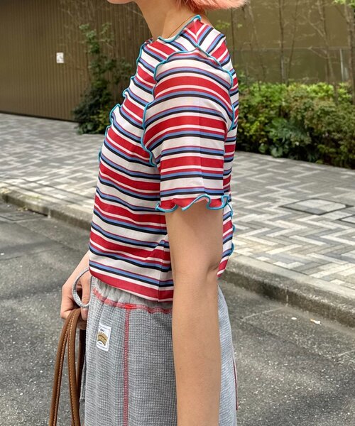 HELLO.SANFRANCISCO(ハローサンフランシスコ)の「【HELLO.SANFRANCISCO】マルチボーダーメロートップス(Tシャツ/カットソー・レディース・レッド/グリーン/ブラウン・ONE SIZE)」の11枚目の写真