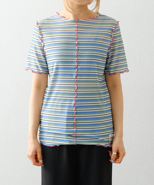 HELLO.SANFRANCISCO(ハローサンフランシスコ)の「【HELLO.SANFRANCISCO】マルチボーダーメロートップス(Tシャツ/カットソー・レディース・レッド/グリーン/ブラウン・ONE SIZE)」の22枚目の写真