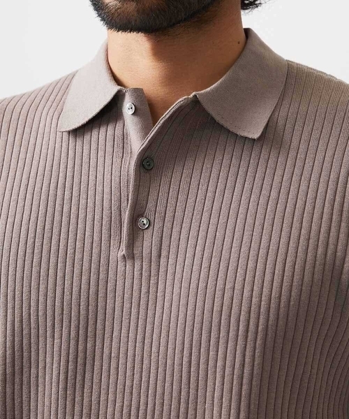 MICHEL KLEIN HOMME   （ミッシェルクランオム）の「ニットポロシャツ（ポロシャツ・メンズ・ベージュ/ネイビー・MEDIUM/LARGE/X-LARGE）」の3枚目の写真
