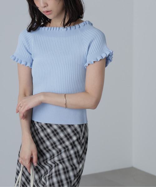 FREE'S MART（フリーズマート）の「◆2WAYオフショルフリルリブ半袖ニット（ニット/セーター・レディース・ブラック/オレンジ/ホワイト/ブラウン/ブルー系その他・FREE）」の8枚目の写真