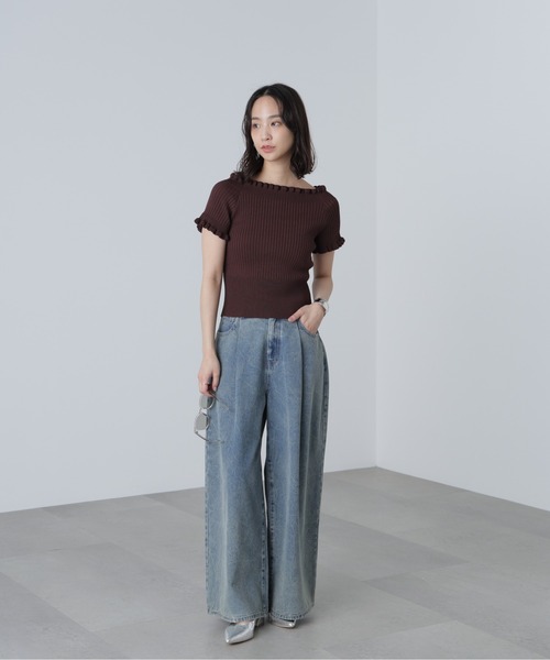 FREE'S MART（フリーズマート）の「◆2WAYオフショルフリルリブ半袖ニット（ニット/セーター・レディース・ブラック/オレンジ/ホワイト/ブラウン/ブルー系その他・FREE）」の14枚目の写真